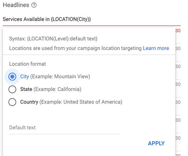 Product view of the location insertions interface from campaign location targeting.
