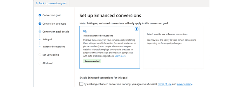 Enhanced conversions setting panel.