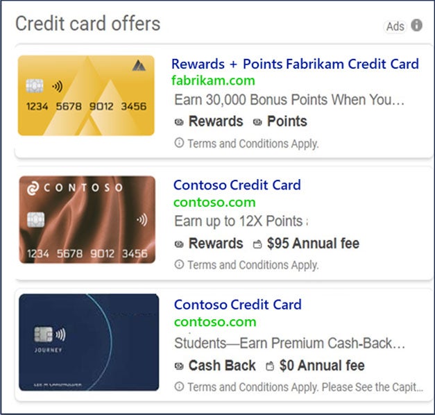 Snapshot of Credit card ads in the search results page