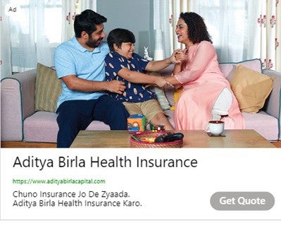Example of an Aditya Birla Health Insurance Multimedia Ad on the search engine results page.