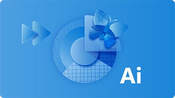 Image reads AI on a blue background with butterfly and fast forward icons.