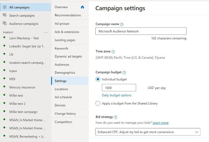Campaign settings screenshot