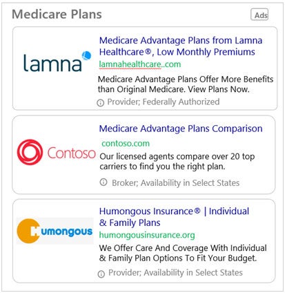 Sample listing of insurance companies.