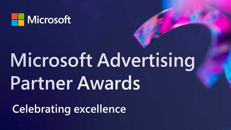 The words Microsoft Advertising Partner Awards, celebrating excellence over a purple background.