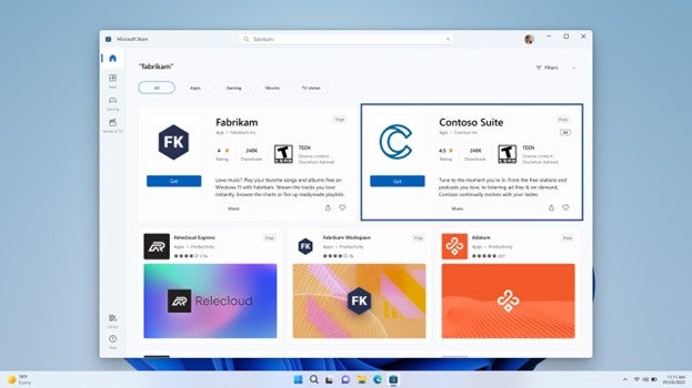 Example screenshot of search results in the Microsoft Store Ads.