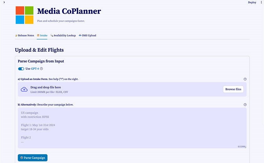 Media CoPlanner schedule menu.