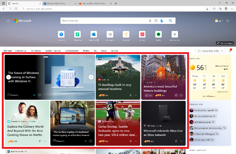 Product view of Microsoft Audience Network native ads in the Edge new tab page.