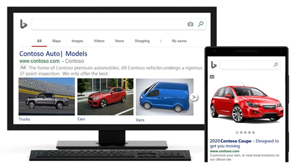 Product view of Microsoft Advertising multi-image extensions ads.