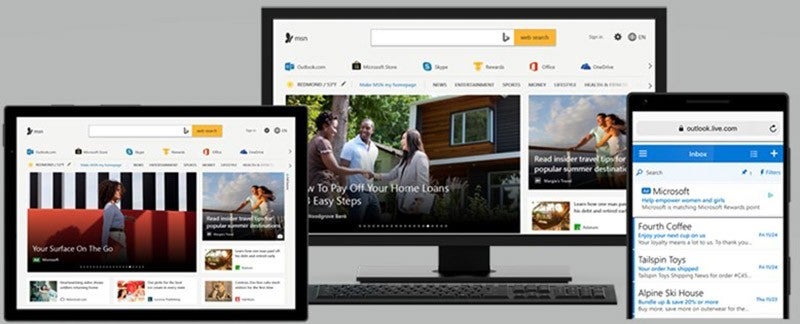 Examples of Microsoft Audience Ads on tablet, desktop and mobile.